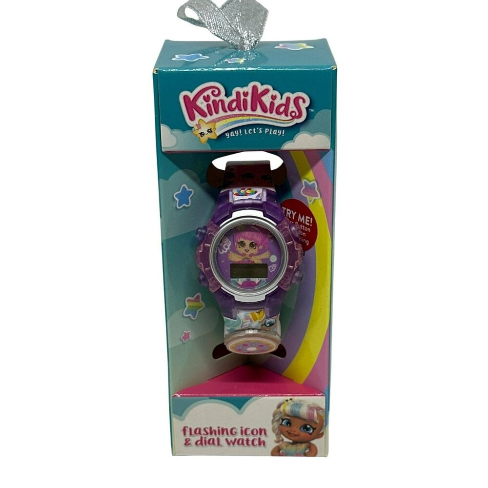 NWF Kindi Kids Girls Flashing Icon Dial LCD Digital Wrist Watch (Need Batteries)